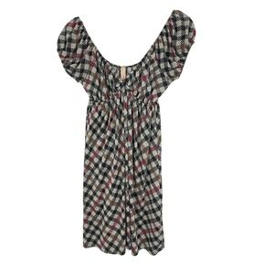 Miuse Plaid Mini Dress Womens Medium Black Red Empire Waist Babydoll Y2K USA